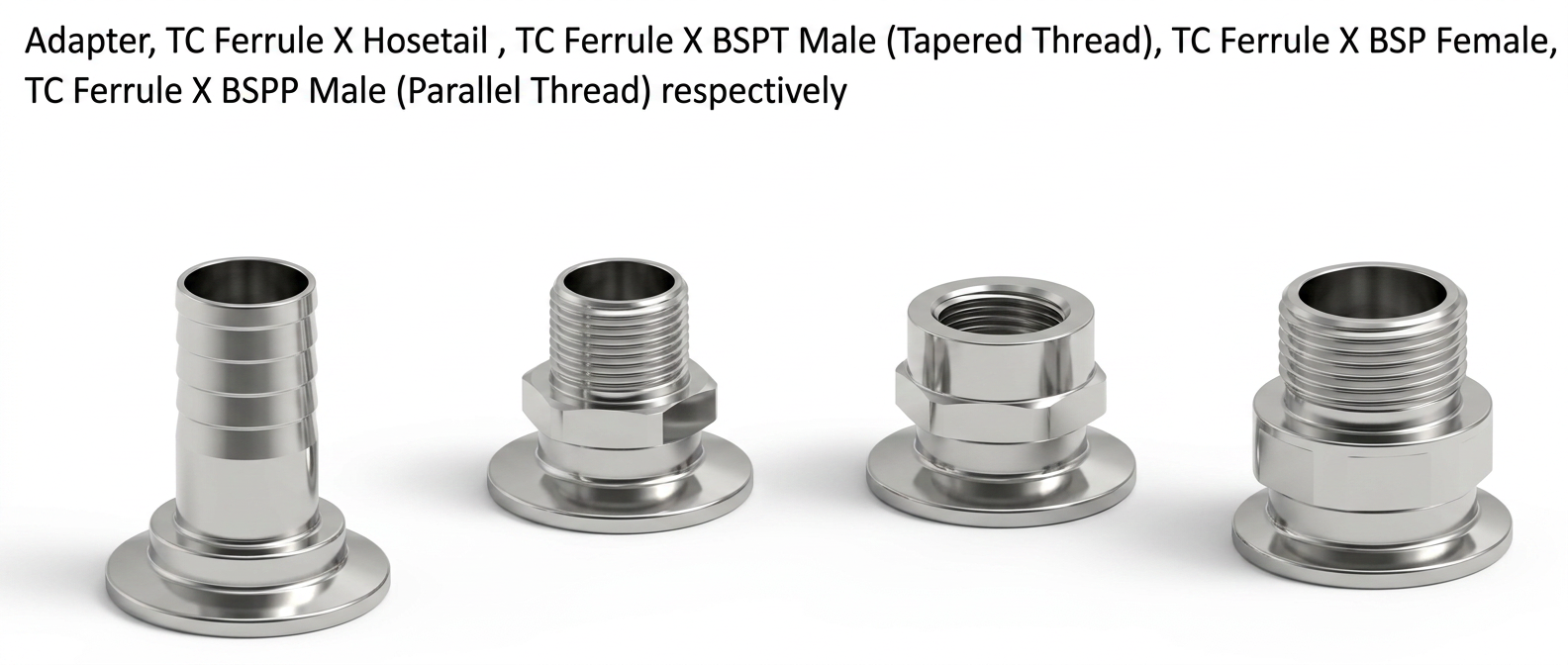 SS316L Tri-Clamp ferrule with hosetail end